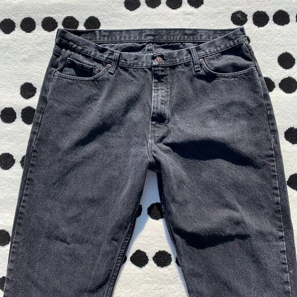 Wrangler Washed Faded Black Denim Straight Leg Dark Wash Classic Relaxed Fit Jea - Picture 3 of 13